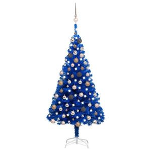 vidaXL Brad Crăciun pre-iluminat cu set globuri, albastru, 120 cm, PVC imagine