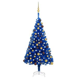 vidaXL Brad Crăciun pre-iluminat cu set globuri, albastru, 120 cm, PVC imagine