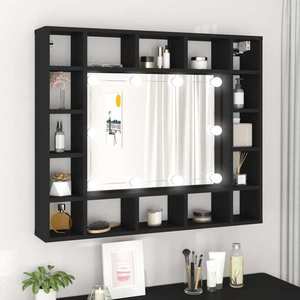 vidaXL Dulap cu oglindă cu LED, negru, 91x15x76, 5 cm imagine