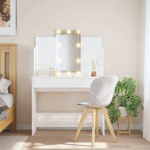 vidaXL Masă de toaletă cu LED-uri, alb extralucios, 96x40x142 cm imagine