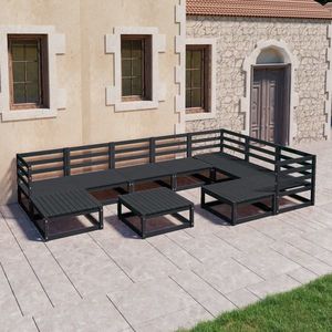 vidaXL Set mobilier relaxare de grădină 10 piese negru lemn masiv pin imagine