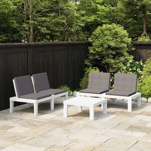 vidaXL Set mobilier de grădină cu perne, 3 piese, alb, plastic imagine