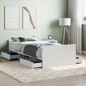 vidaXL Cadru de pat cu tăblie de cap/picioare, alb, 90x200 cm imagine