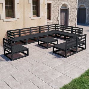 vidaXL Set mobilier de grădină, 11 piese, negru lemn masiv pin imagine