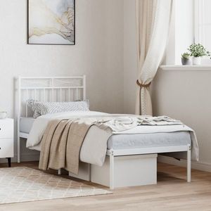vidaXL Cadru de pat metalic cu tăblie, alb, 75x190 cm imagine