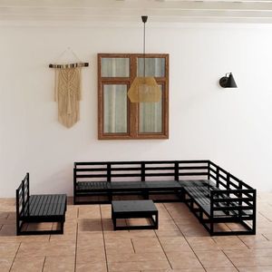 vidaXL Set mobilier de grădină, 10 piese, negru, lemn masiv pin imagine