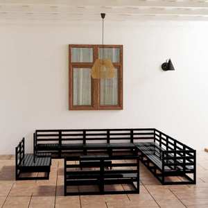 vidaXL Set mobilier de grădină, 14 piese, negru, lemn masiv de pin imagine