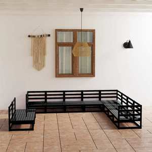 vidaXL Set mobilier de grădină, 10 piese negru lemn masiv pin imagine