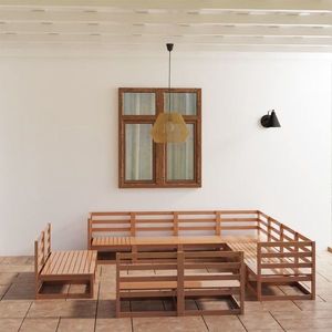 vidaXL Set mobilier de grădină, 11 piese, maro miere, lemn masiv pin imagine