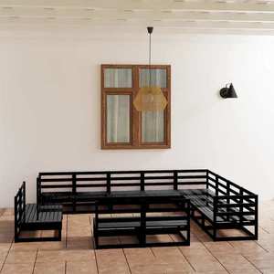 vidaXL Set mobilier de grădină, 12 piese, negru, lemn masiv pin imagine