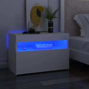 vidaXL Noptieră cu lumini LED, alb, 60x35x40 cm, lemn prelucrat imagine