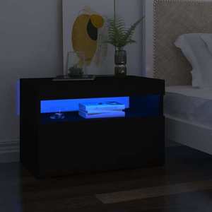 vidaXL Noptieră cu lumini LED, negru, 60x35x40 cm, lemn prelucrat imagine