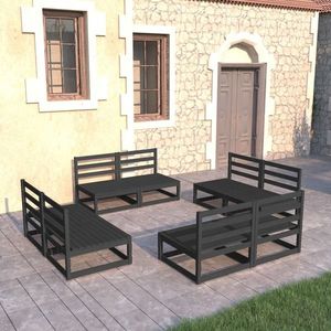 vidaXL Set mobilier de grădină, 8 piese, negru, lemn masiv de pin imagine