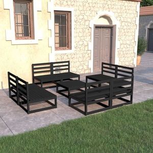 vidaXL Set mobilier de grădină, 9 piese, negru, lemn masiv de pin imagine