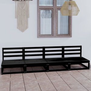 vidaXL Set mobilier de grădină cu 4 locuri, negru, lemn masiv de pin imagine