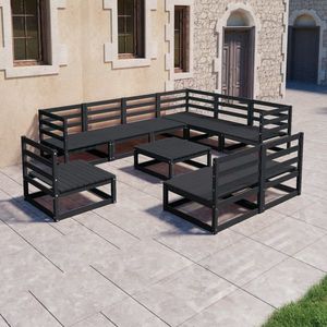 vidaXL Set mobilier de grădină, 10 piese, negru, lemn masiv pin imagine