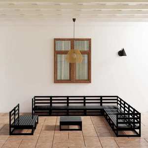 vidaXL Set mobilier de grădină, 12 piese, negru, lemn masiv de pin imagine