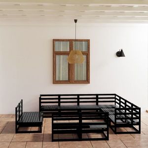 vidaXL Set mobilier de grădină, 11 piese, negru, lemn masiv pin imagine