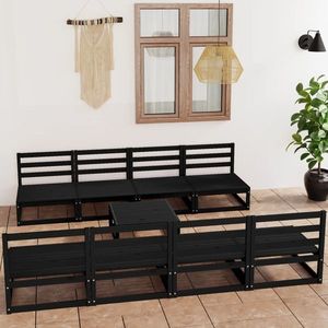 vidaXL Set mobilier de grădină, 9 piese, negru, lemn masiv de pin imagine