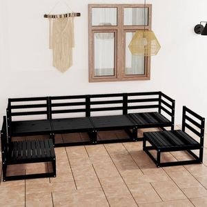 vidaXL Set mobilier de grădină, 6 piese, negru, lemn masiv de pin imagine