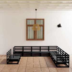 vidaXL Set mobilier de grădină, 11 piese, negru lemn masiv pin imagine