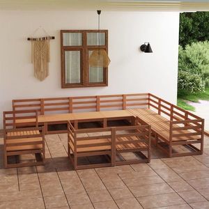 vidaXL Set mobilier de grădină, 12 piese, maro miere, lemn masiv pin imagine