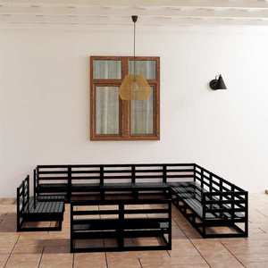 vidaXL Set mobilier de grădină, 13 piese, negru, lemn masiv pin imagine