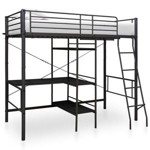 vidaXL Cadru de pat supraetajat cu masă, negru, 90 x 200 cm, metal imagine