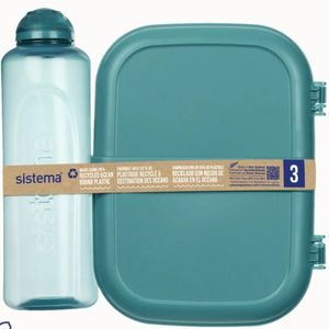 Set cutie depozitare alimente plastic reciclat 1.1 L si sticla 480 ml Sistema Ribon imagine