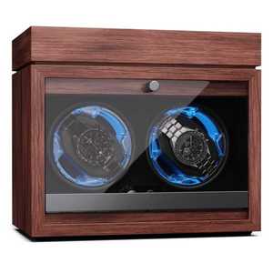 Klarstein Brienz 2, cutie de întors ceasuri, 2 ceasuri, 4 moduri, aspect de lemn, lumină interioară albastră, compartiment pentru bijuterii imagine