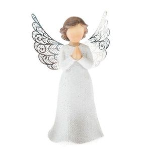 Înger cu aripi din metal, din poliresină alb, 12 x 7 cm imagine