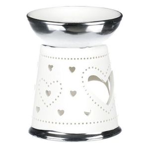 Aroma-lampă din porțelan Hearts, argintiu-alb, 10 x 13 x 10 cm imagine