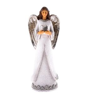 Înger din poliresin cu inimă argintie, 20 x 7, 5 cm imagine