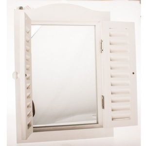 Oglindă suspendată cu obloane Vintage, patină albă, 30 x 45 x 3 cm imagine