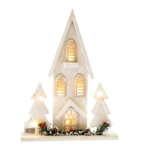 Căsuță din lemn cu LED Christmas cottage albă, 36 x 27 x 7 cm imagine