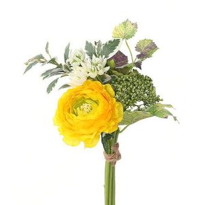 Buchet artificial de Ranunculus, cu ornamente galbene, 30 cm imagine
