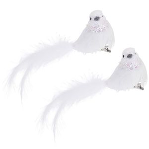 Pasăre decorativă, cu clips, alb, 2 buc. imagine