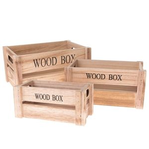 Set lădițe din lemn Wood Box, 3 buc., naturală imagine