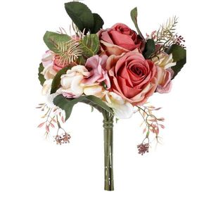 Buchet cu trandafiri și hortensie, roz, 20 x 28 cm imagine