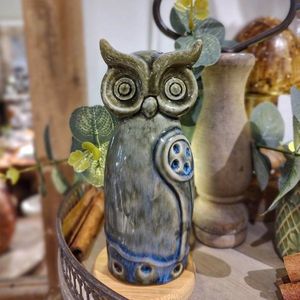 Decoratiune Owl din portelan verde 15 cm imagine