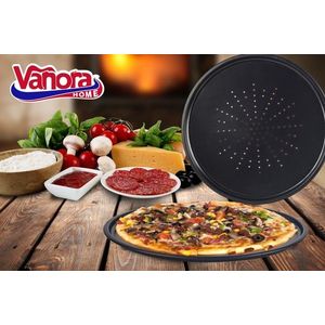 Tava perforata pentru pizza Vanora, Ø32 cm, otel carbon, negru imagine