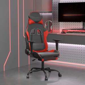 vidaXL Scaun de gaming cu masaj/suport picioare, negru/roșu, piele eco imagine