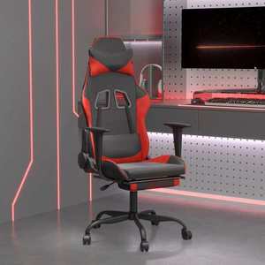 vidaXL Scaun de gaming cu suport picioare, negru/roșu, piele ecologică imagine