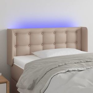 vidaXL Tăblie de pat cu LED, cappuccino 103x16x78/88cm piele ecologică imagine