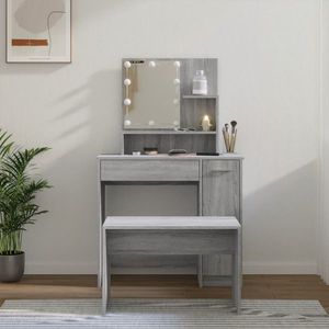 vidaXL Set de măsuță de toaletă cu LED, sonoma gri, lemn prelucrat imagine