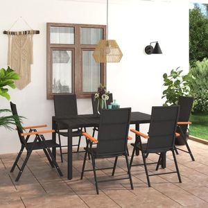 vidaXL Set de masă pentru grădină, 7 piese, negru și maro imagine