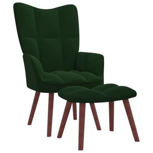 vidaXL Scaun de relaxare cu taburet, verde închis, catifea imagine