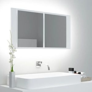 vidaXL Dulap de baie cu oglindă și LED, alb, 90x12x45 cm acril imagine
