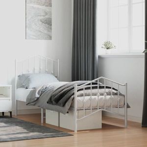 vidaXL Cadru de pat metalic cu tăblie de cap/picioare alb, 75x190 cm imagine
