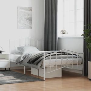 vidaXL Cadru de pat metalic cu tăblie de cap/picioare alb 107x203 cm imagine